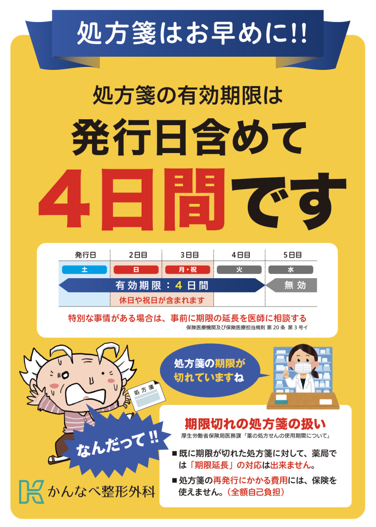 処方箋の有効期限は4日間です かんなべ整形外科 6760